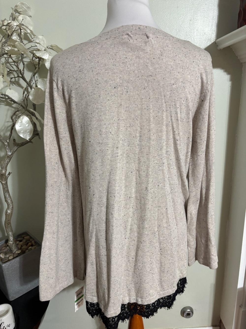 Style & Co Beige V Neck Sweater with Black Lace Trim - Picture 4 of 6